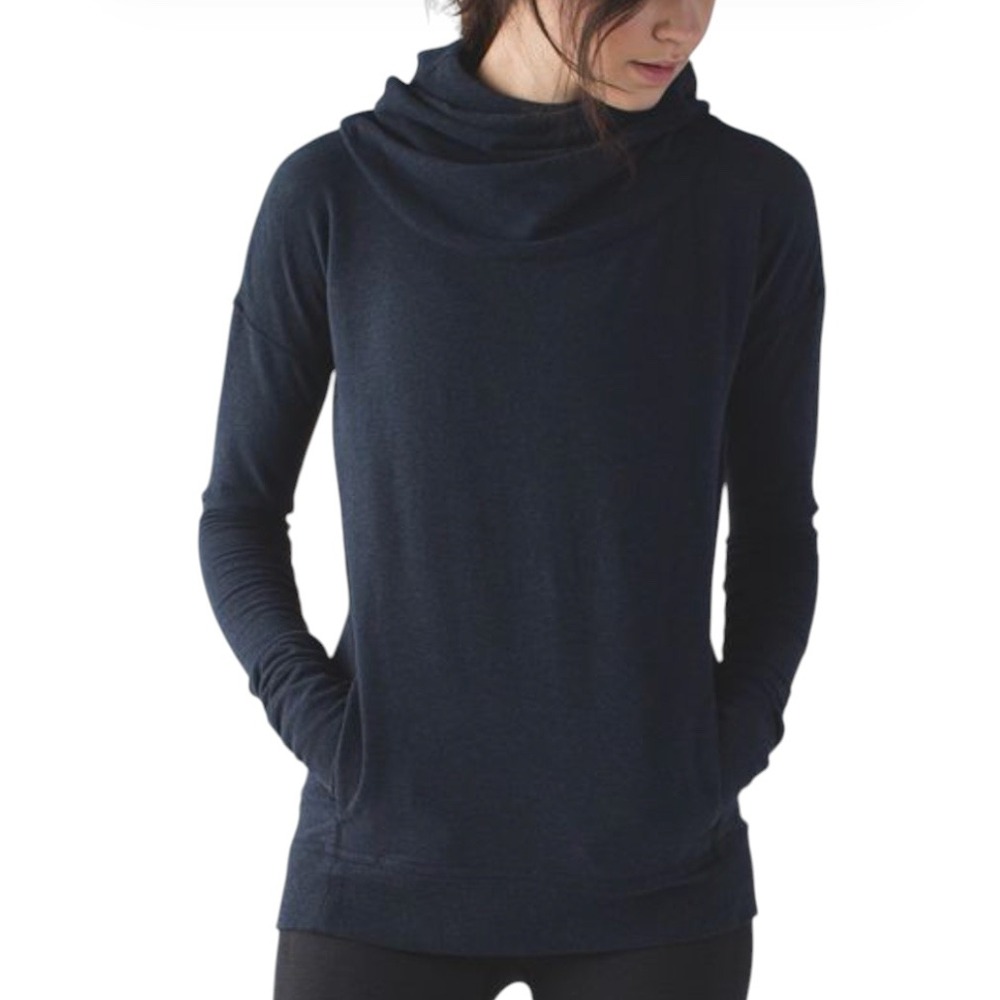 LULULEMON Stress Less Hoodie HEATHERED NAVAL BLUE Cowl/Funnel/Facemask SIZE 4